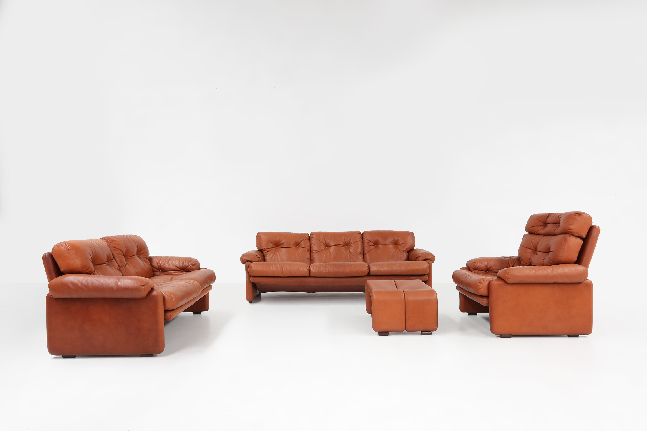 Brown leather 2-seater sofa Coronado by Tobia Scarpa for B&B Italia, Italy ca. 1960thumbnail